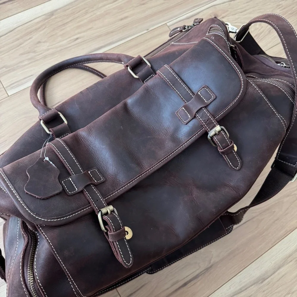 Brown Leather Duffle Bag Weekender Travel Luggage TEK Monogrammed